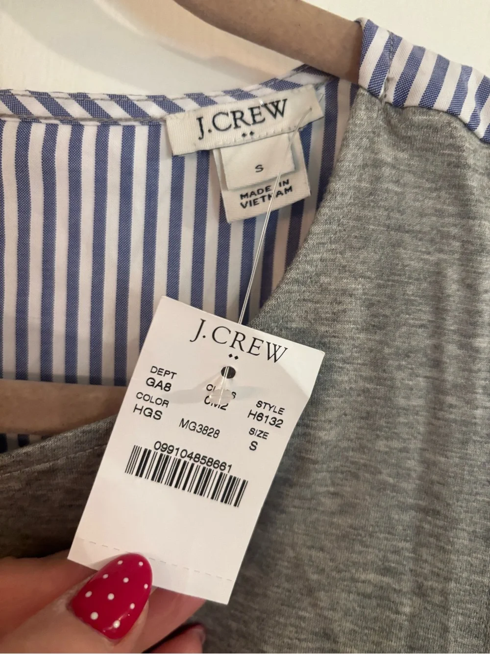 NWT JCrew Contrast Sleeveless Tank Top Grey Front Blue & White Stripe Back Small